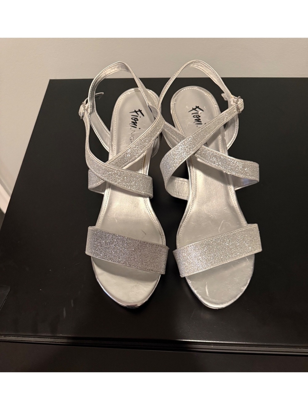 Fiona nights silver glitter sandal heels sz 11